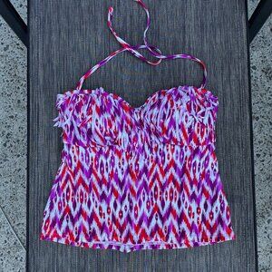Collections by Catalina Tankini Swim Top Large Orange Purple Fringe Trim